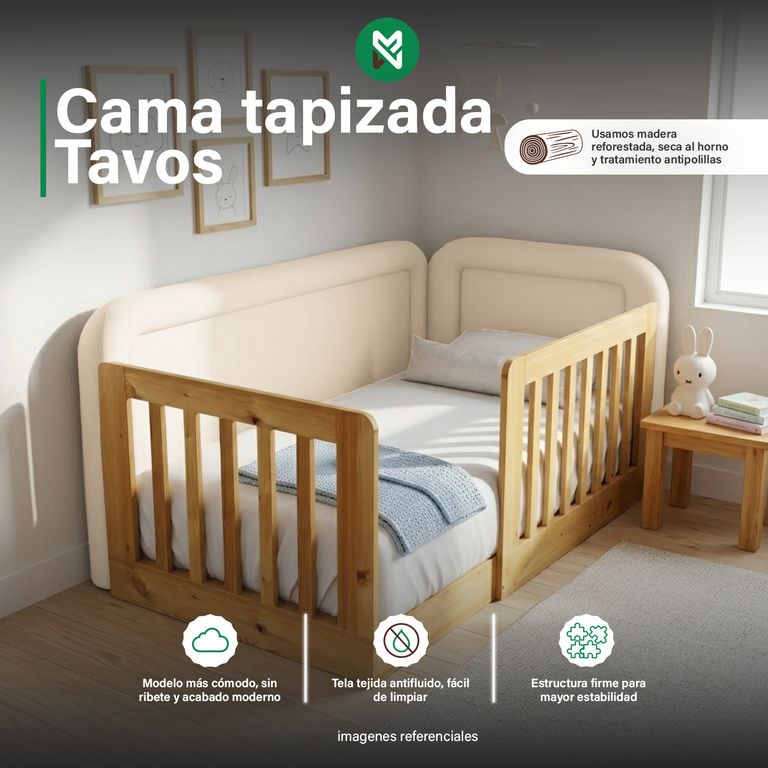 Cama tapizada Tavos Beige 15plz