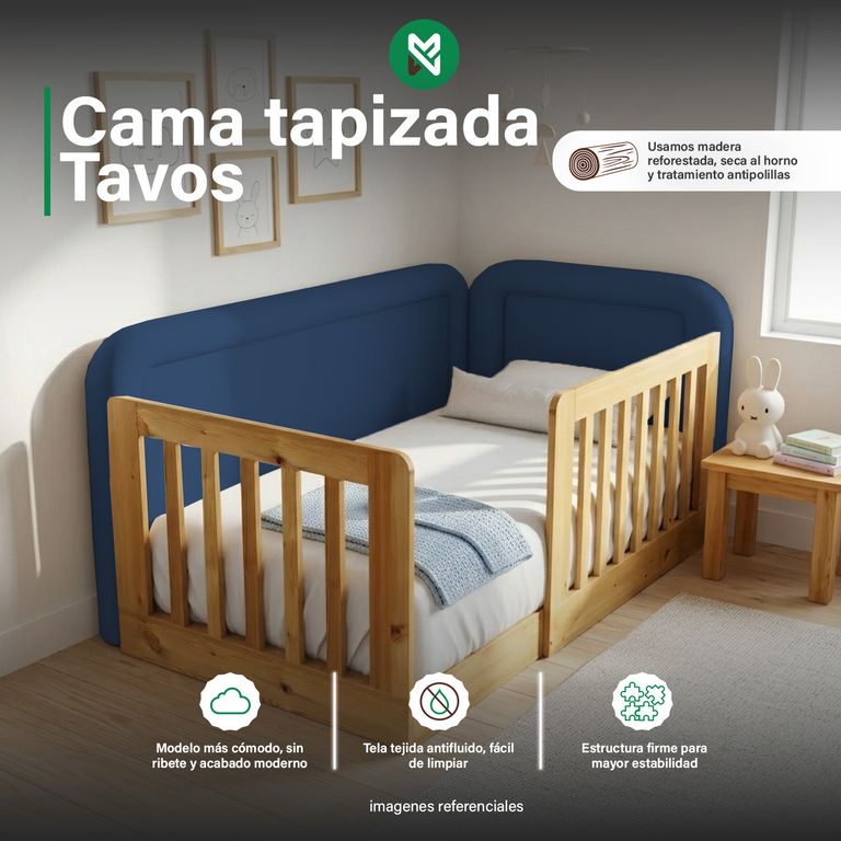 Cama tapizada Tavos Azul 2plz