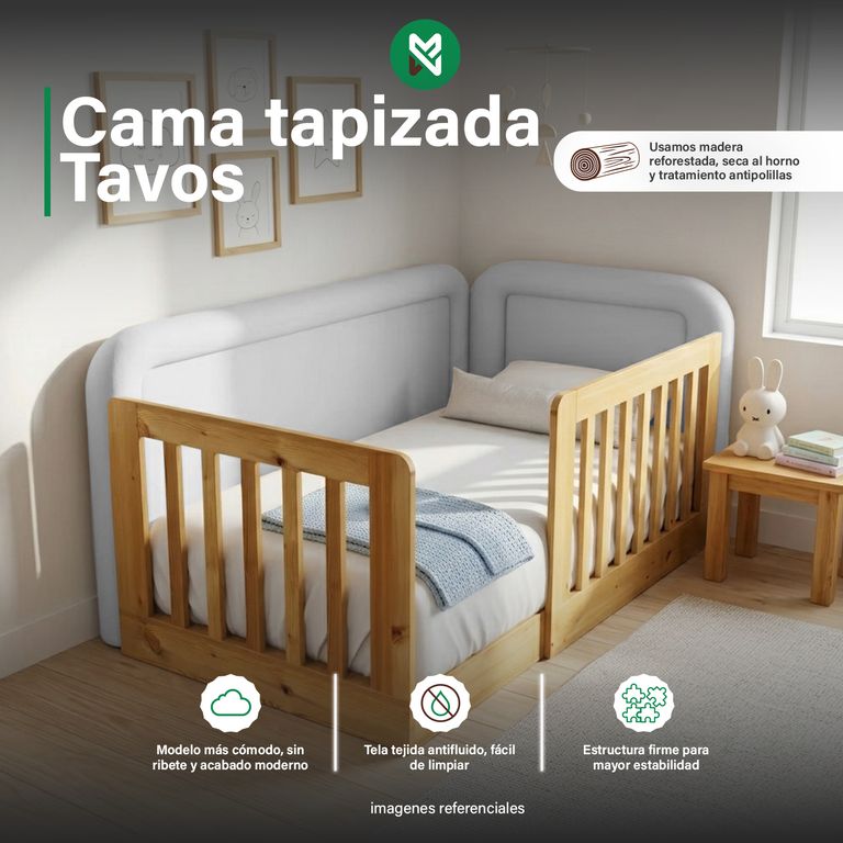 Cama tapizada Tavos Gris Claro 2plz