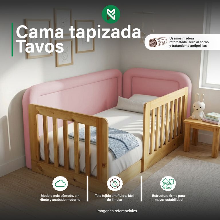 Cama tapizada Tavos Rosado 2plz