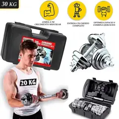 OEM - Juego de Mancuernas de Gimnasio Pesas Ajustables 30Kg Metal Cromadas