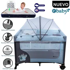 EBABY - Cuna Corral Con Cambiador Happy Dream Celeste+Colchón