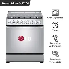 LG - Cocina A Gas 6 Hornillas Gran Capacidad Acero Inoxidable LG LRGZ5255S