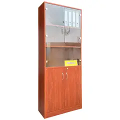 TEMEL - Estante Librero Cedro con Puertas Vidrio Organizador de Oficina