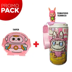 GENERICO - Pack de un tapper y Un tomatodo 500ML Termico Rosa