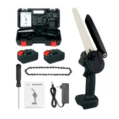 GENERICO - Mini Motosierra Inalámbrica Portátil 21v + 2 Baterías + Accs