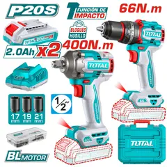 TOTAL TOOLS - Combo Taladro Percutor 66nm + llave de impacto 400 nm-TCKLI20275