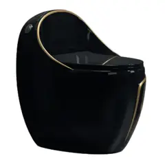 FRATELLI - INODORO ONE PIECE GIRASOL OVALADO NEGRO Y LINEA DORADA