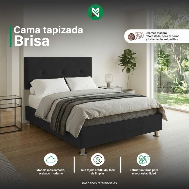 Cama tapizada Brisa Negro - 2 Plz