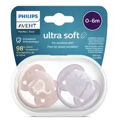 AVENT - Chupon De 0 A 6 Meses Ultra Soft Pack 2 Uni + Estuche