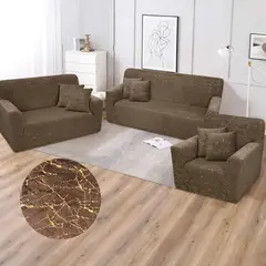 SALA FABULOSA - Funda de mueble terciopelo golden 3-2-1 con 6 fundas de cojines MARRON