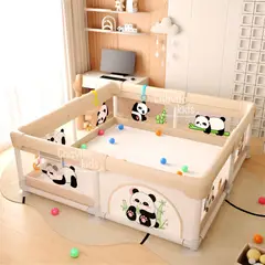 GENERICO - CORRAL INFANTIL DE TELA CON ACCESORIOS PANDITA BEIGE 150x150cm
