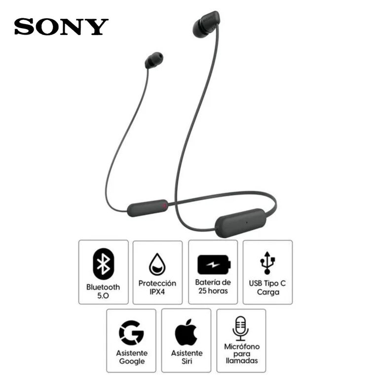 Audífonos Bluetooth SONY In Ear WI-C100 IPX4 25 Horas - Negro