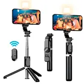 CLN TECH - Tripode palo selfie stick con mando bluetooth y luz led