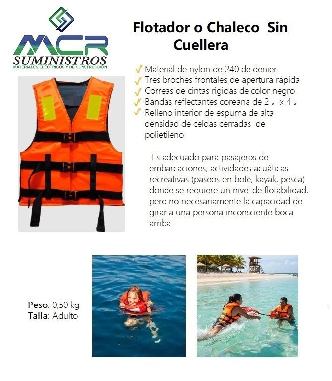 FLOTADOR O CHALECO SALVAVIDAS SIN CUELLO NARANJA