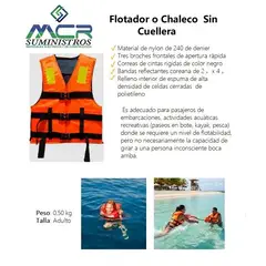 GENERICO - FLOTADOR O CHALECO SALVAVIDAS SIN CUELLO NARANJA