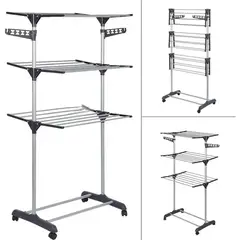GENERICO - Tendedero de Ropa Multifuncional 4 Niveles Plegable con Ruedas Negro
