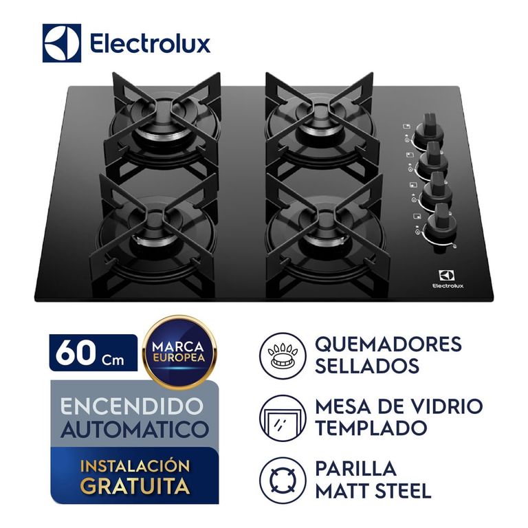 Encimera Electrolux a Gas 4 hornillas 52 cm KE4GR