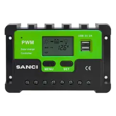 GENERICO - Controlador de Carga Solar PWM 30A 12V24V con Pantalla LCD y USB 5V