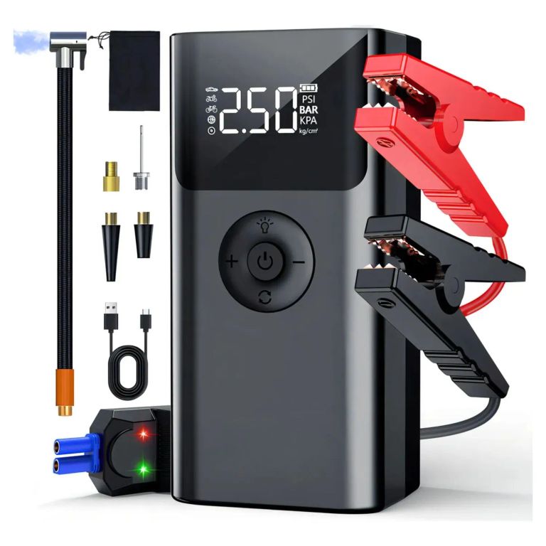 Arrancador de Auto Portatil recargable con Inflador Luz de Emergencia