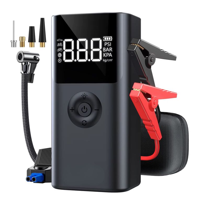 Arrancador de Auto Portatil recargable con Inflador y Luz de Emergenci