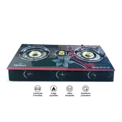 GENERICO - Cocina de Mesa a Gas de 3 Hornillas Vitrocerámico