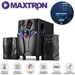 MAXTRON - Parlante 2,1 Maxtron MAX S200 Hertz USB BT AUX Iluminación LED