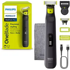 PHILIPS - Afeitadora Rasuradora OneBlade Pro 360 Cara + Cuerpo de 14 medidas con estuche