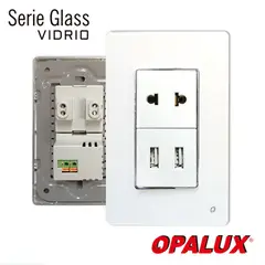 OPALUX - Toma Doble USB Salida 15Amp 50V 1Amp 2Amp + 1 Toma OP-AT-98BL