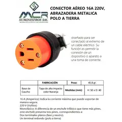 GENERICO - CONECTOR AÉREO 16AMP 220V ABRAZADERA METALICA POLO A TIERRA