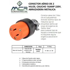 GENERICO - CONECTOR AÉREO DE 2 HILOS CAUCHO 16AMP, 220V, ABRAZADERA METALICA