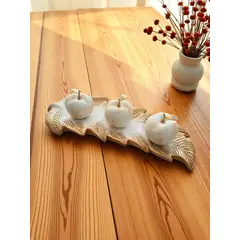 MAP DESIGN HOME - Centro de Mesa Manzanas Hojas Naturals Golden 45x19x10 cm - Dorado