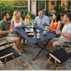 GENERICO - JUEGO DE MESA CON 6 SILLAS JARDIN TERRAZA CAMPING PATIO PLAYA PLEGABLE