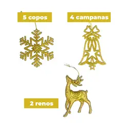 GENERICO - Set de 11 Adornos colgantes para árbol de Navidad Dorado