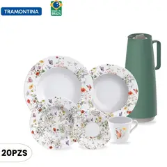 TRAMONTINA - Juego de Vajilla Ana Clara x20 piezas + Termo Verde