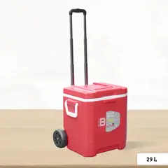 BASA - Cooler rectangular Rojo con Rudas y Asa Yeti 29 Litros