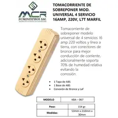GENERICO - TOMACORRIENTE DE SOBREPONER MOD. UNIV 16AMP, 4 SERV, 220V L/T MARFIL