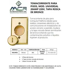 GENERICO - TOMACORRIENTE PARA PISOS MOD UNIV 20AMP 220V TAPA ROSCA DE BRONCE