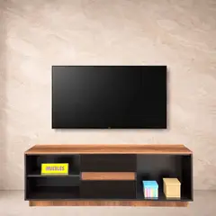 TEMEL - Mueble TV Centro Entretenimiento Wengue Caramelo Aparador Melamina