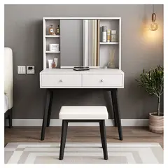 R&R MUEBLES - Tocador más Silla Vintage Laura BlancoNegro R&R MUEBLES