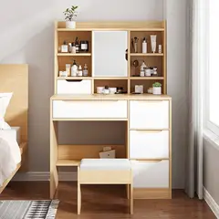 R&R MUEBLES - Tocador más Silla Moderno Aitana DunaBlanco R&R MUEBLES