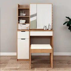 R&R MUEBLES - Tocador más Silla Moderno Karla MarrónBlanco R&R MUEBLES