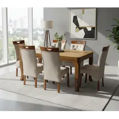 GENERICO - Juego De Comedor Almond 6 Sillas Beige Madera Tornillo