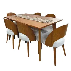 GENERICO - Juego De Comedor Florencia 6 Sillas Crema Madera Tornillo