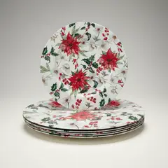 GENERICO - Plato Base Floral Navideño Premium x 6 – Diseño Botánico Elegante para Mesa de Lujo