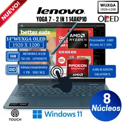 LENOVO - Laptop Lenovo Yoga 7 2-in-1 14AKP10 14” OLED, Táctil, Ryzen AI 7-350, Ram 32GB, Ssd 1TB, Win 11 Pro