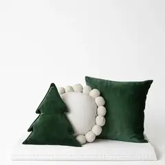 ZALMOHADAS - Set Navideño 3 Cojines + 1 Manta Estilo Nórdico Verde 45x45