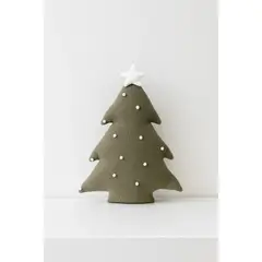 ZALMOHADAS - Cojín Navideño Verde con Nieve Deco Arbol De Navidad Crema 35 X 40cm