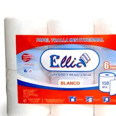 ELLIA - Papel Toalla Institucional Ellia Blanco 150 m x 6 Rollos - OPT001