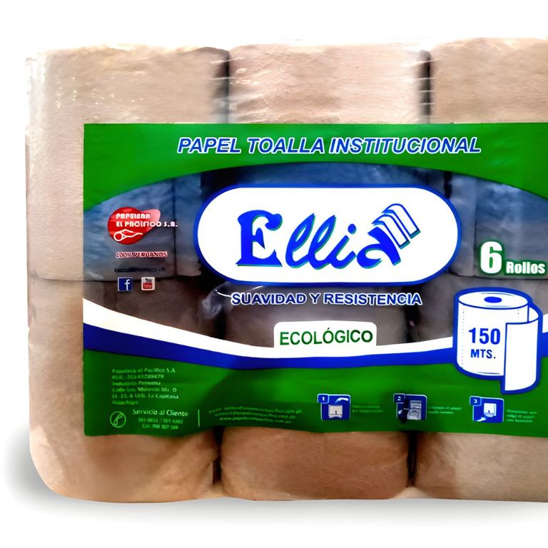 Papel Toalla Institucional Ellia Ecológico 150 m x 6 rollos - OPT002